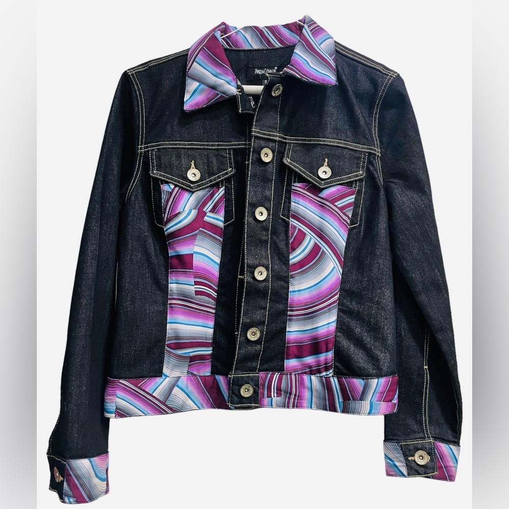 Gorgeous like new Pineda Covalin denim jacket w/ silk enhancements. Size small.